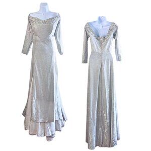 NWT LUNSS Custom Couture Silver Cinderella Wedding/Evening Gown w/Train Sz16/18